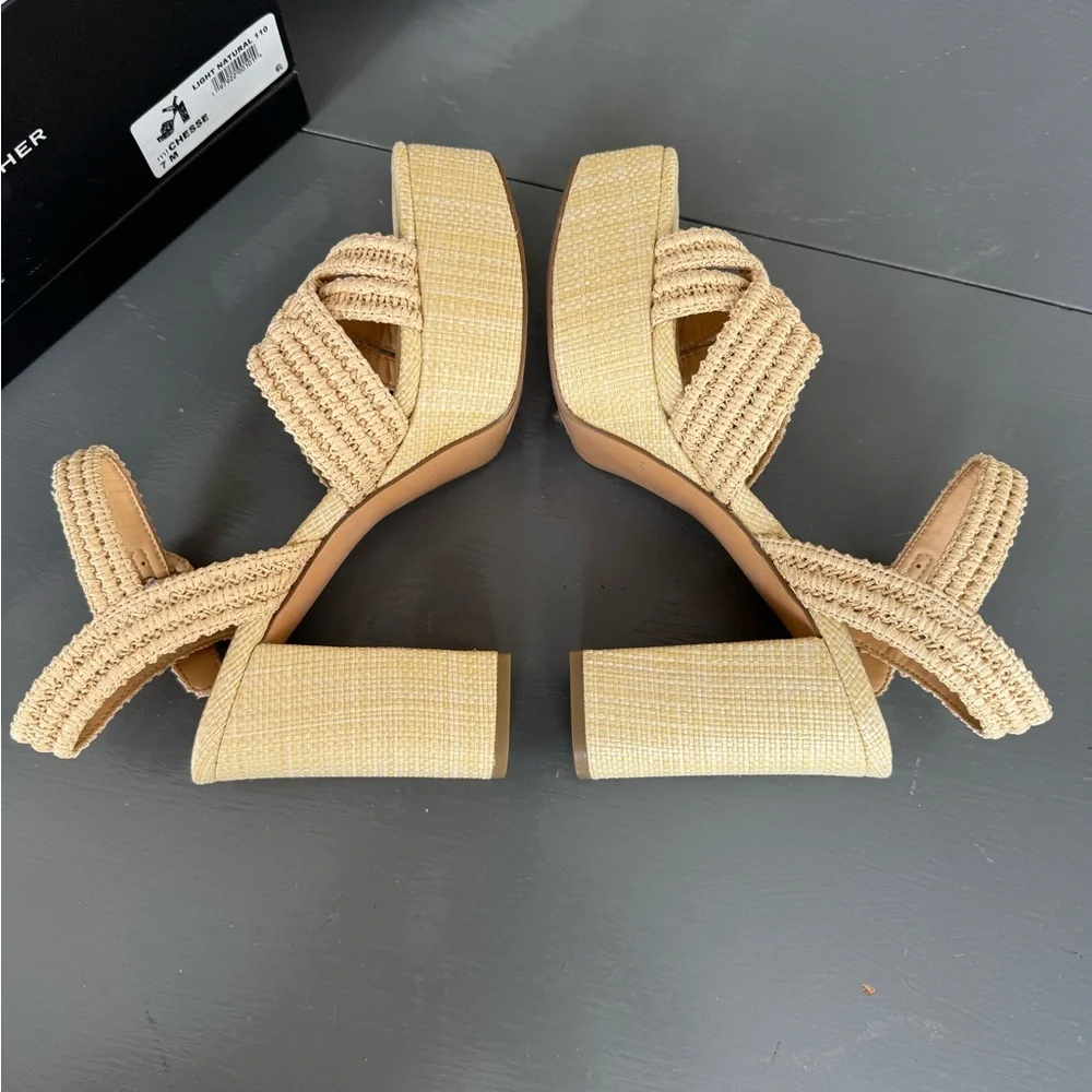 Marc Fisher Chesse rattan Cream Platform Shoes with Chunky Heel - Picture 5 of 9